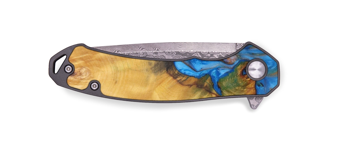 EDC Wood+Resin Pocket Knife - Mary (Teal & Gold, 605152)