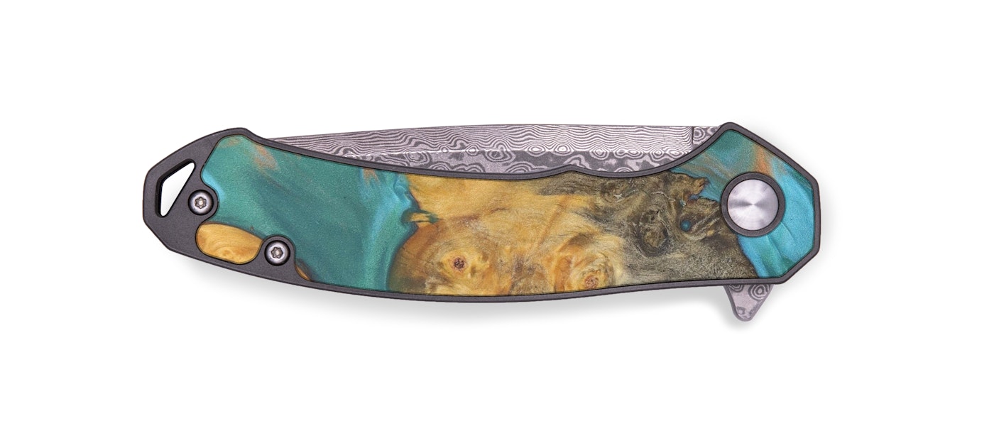 EDC Wood+Resin Pocket Knife - Crystie (Teal & Gold, 605952)