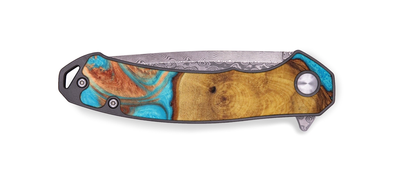 EDC Wood+Resin Pocket Knife - Humberto (Teal & Gold, 610122)