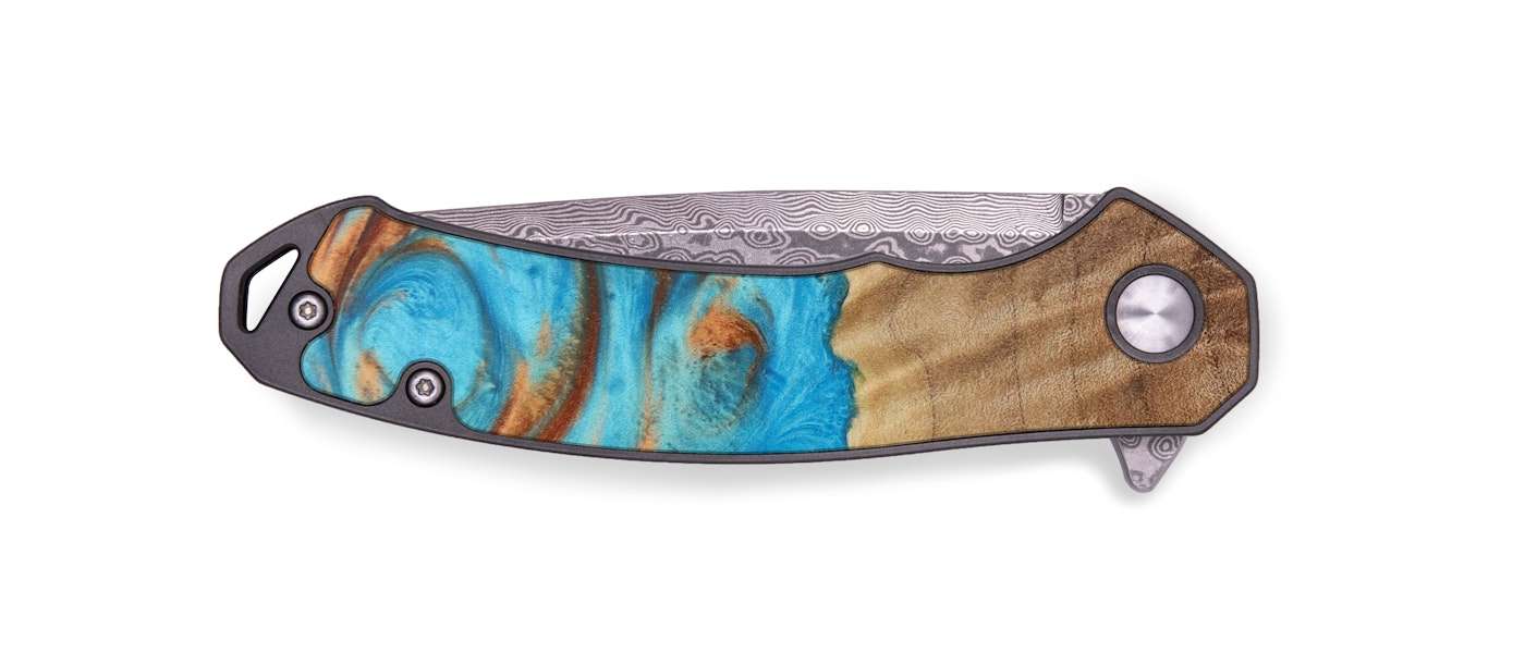  EDC Wood+Resin Pocket Knife - Miya (Teal & Gold, 614640)