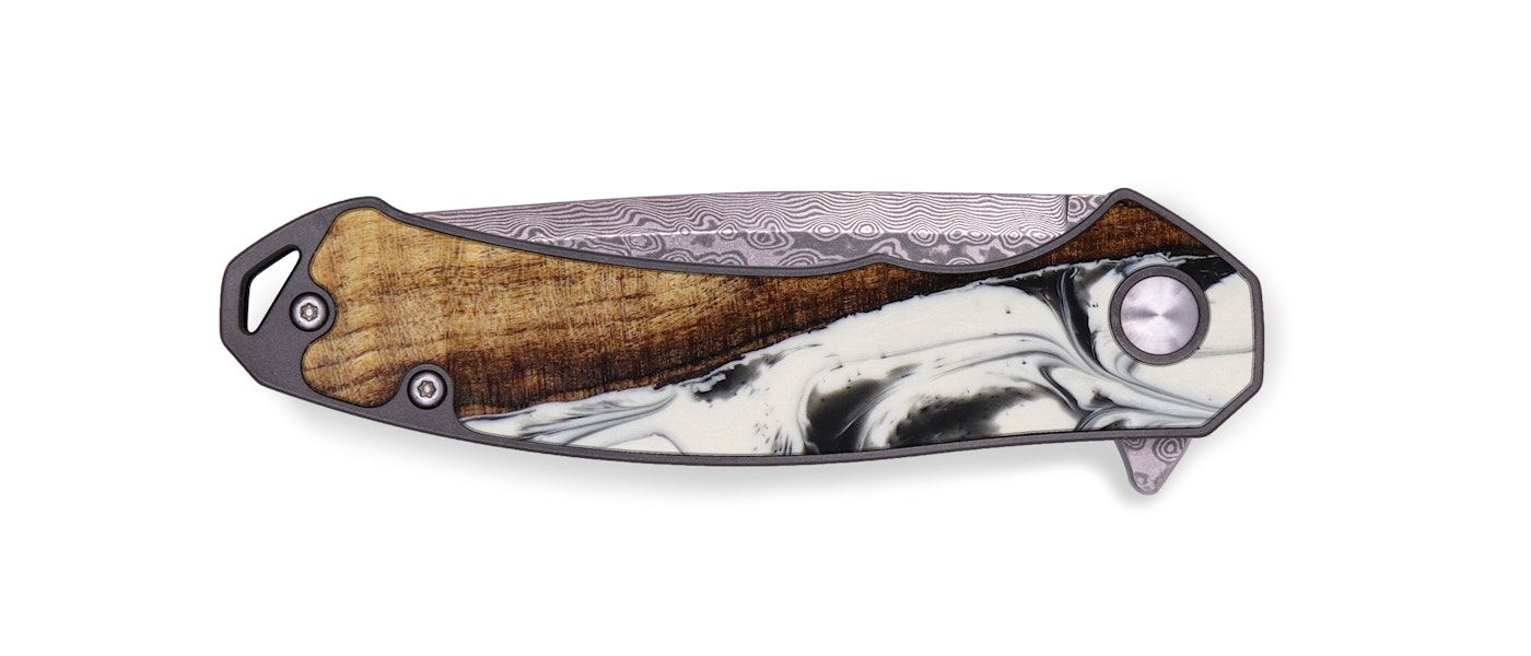  EDC Wood+Resin Pocket Knife - Maryjo (Black & White, 614814)