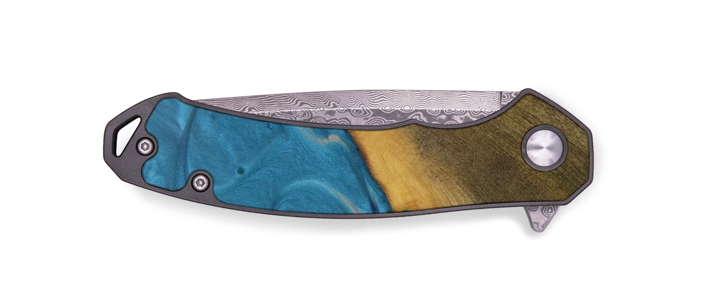  EDC Wood+Resin Pocket Knife - Harvey (Teal & Gold, 614821)